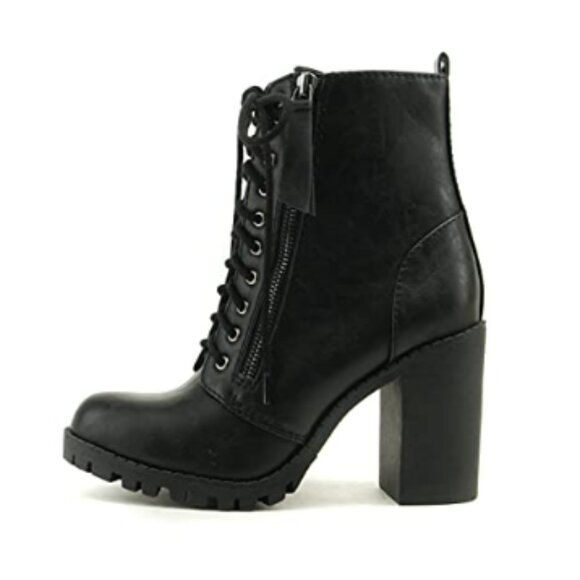 New! Fall Style Round Toe Stacked Lug Heel Lace-Up Ankle Booties